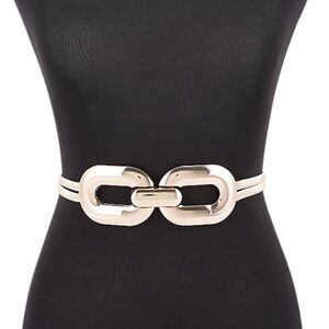 Gold or Silver Double Link Buckle Elastic Waist Statement Belt